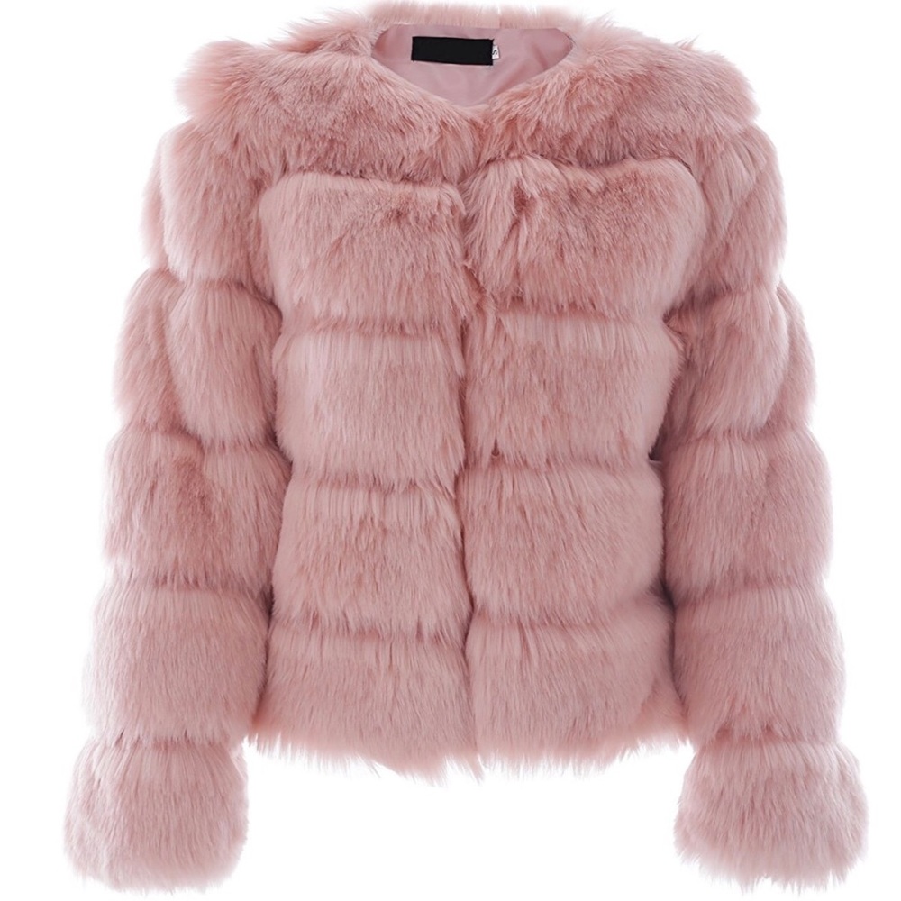 ‘Danica’ Pink Fluffy Faux Fur Coat - Picture 2 of 5
